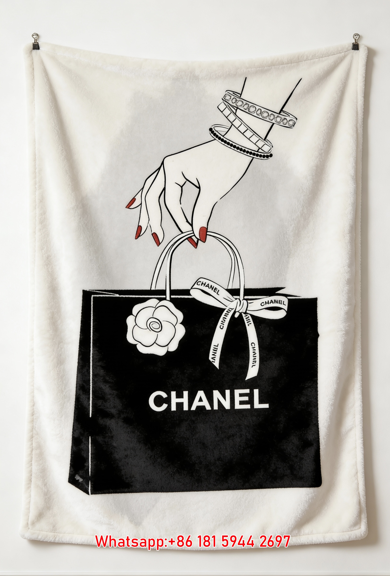 Chanel Shopping Bag & Camellia Flannel Sofa Throw Blanket IMG_6749